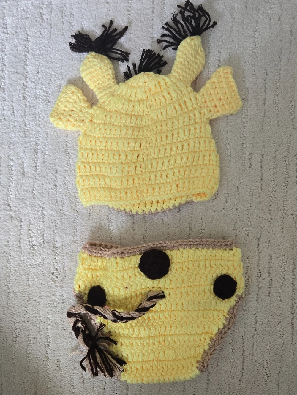 Yellow Knit Giraffe Crochet Baby Hat and Diaper Cover Set